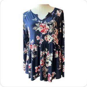 White Birch Floral Peplum Blouse Romantic Boho Size M (1985-13)